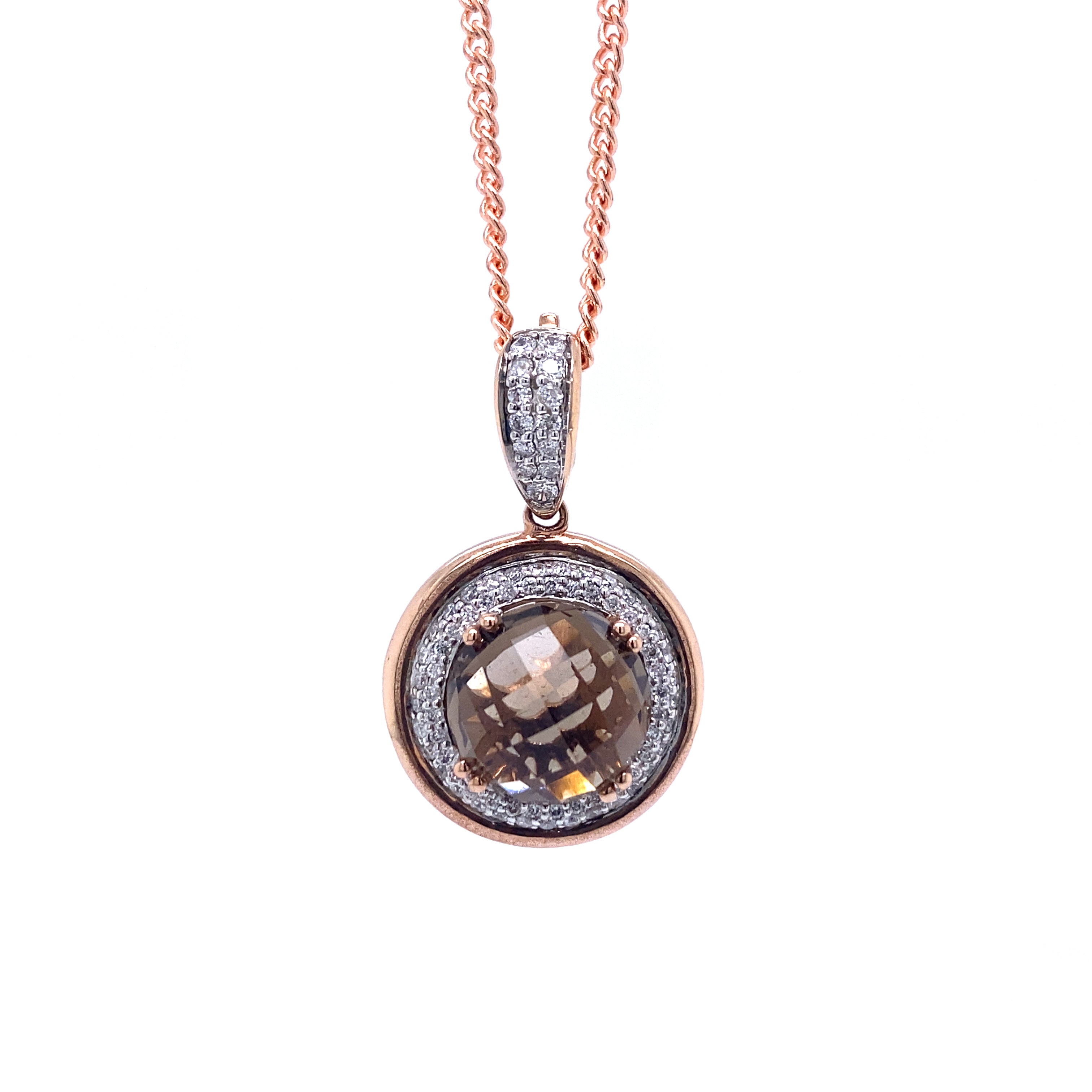 9ct Rose Gold Smokey Quartz and Diamond Enhancer Pendant