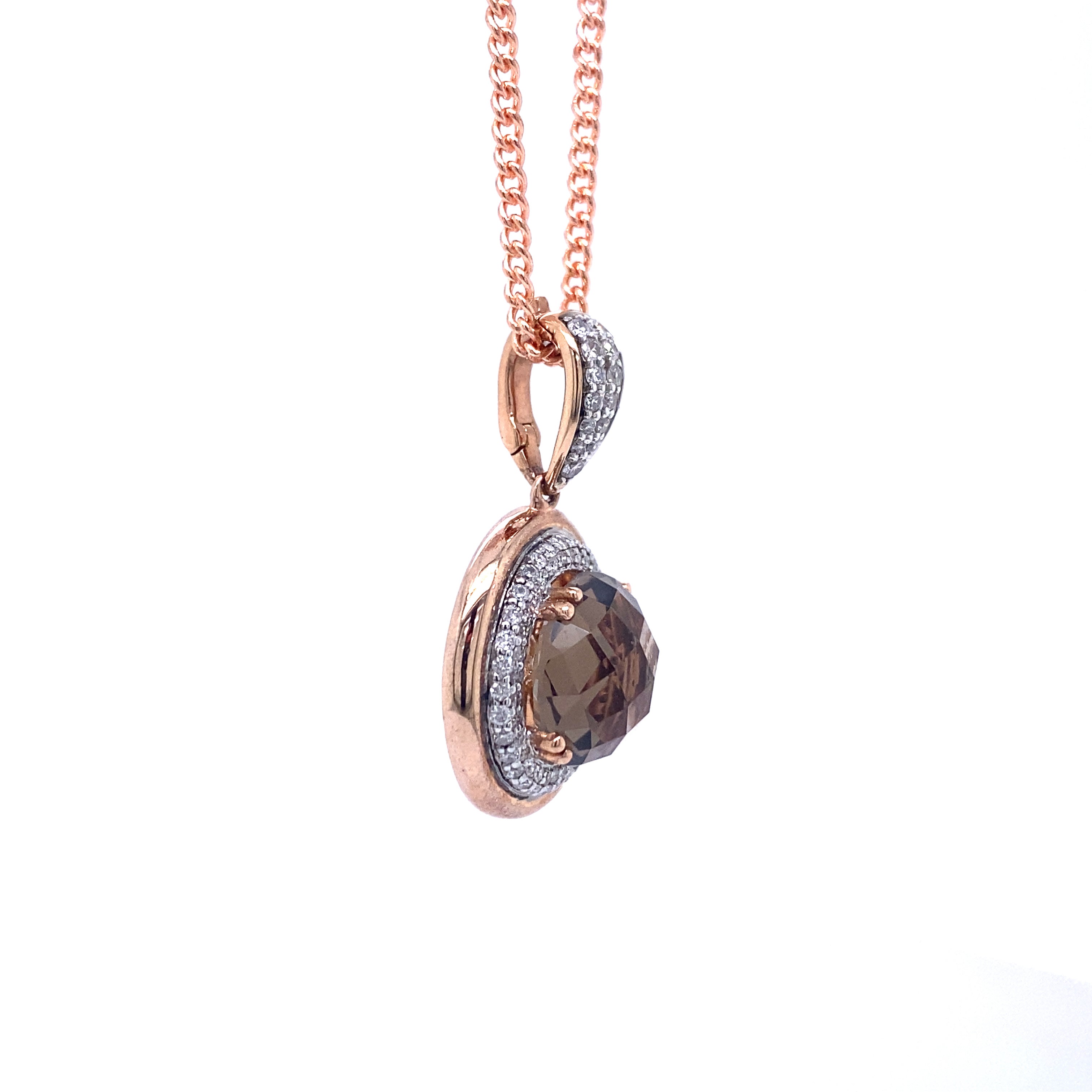 9ct Rose Gold Smokey Quartz and Diamond Enhancer Pendant