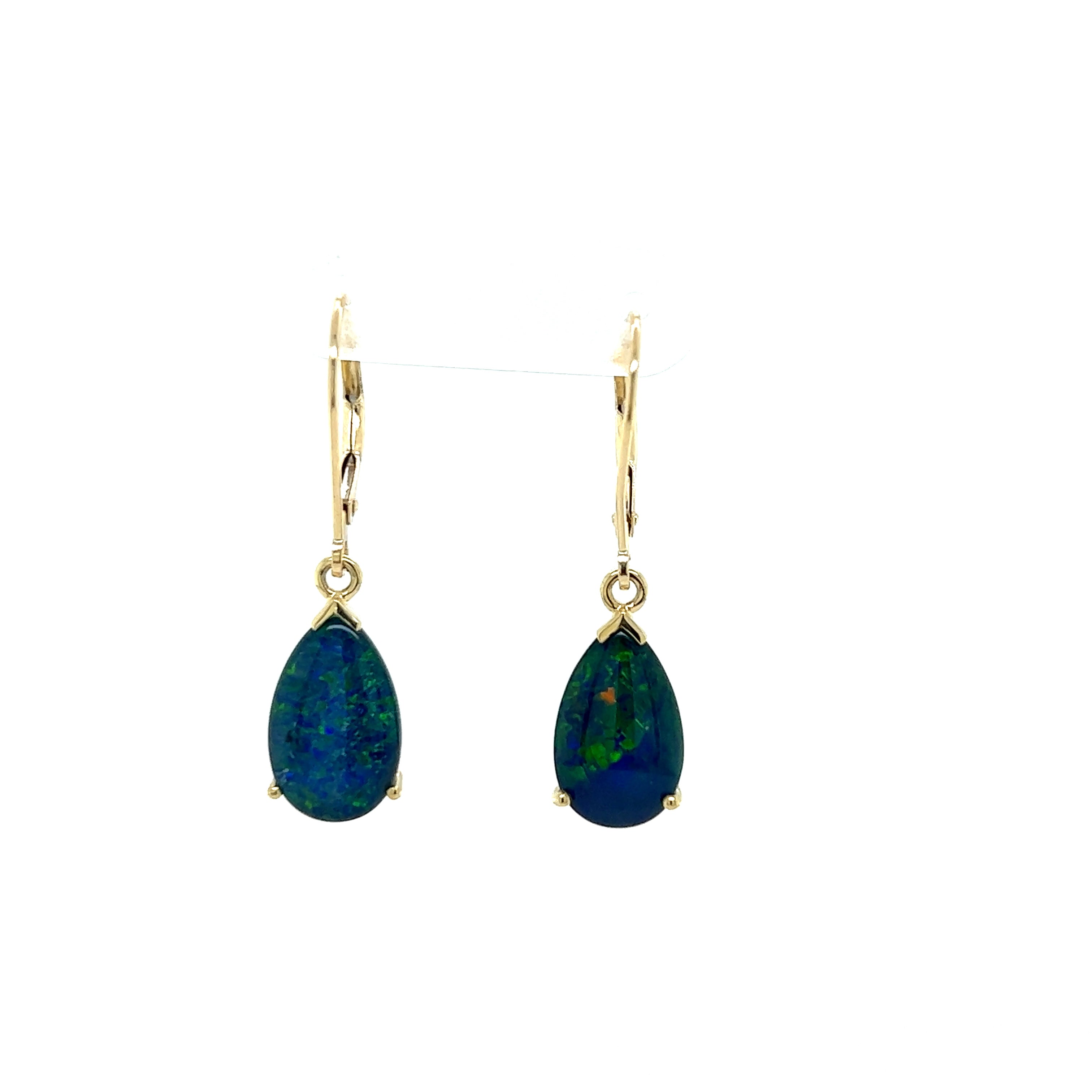 9ct yellow gold triplet opal earrings.