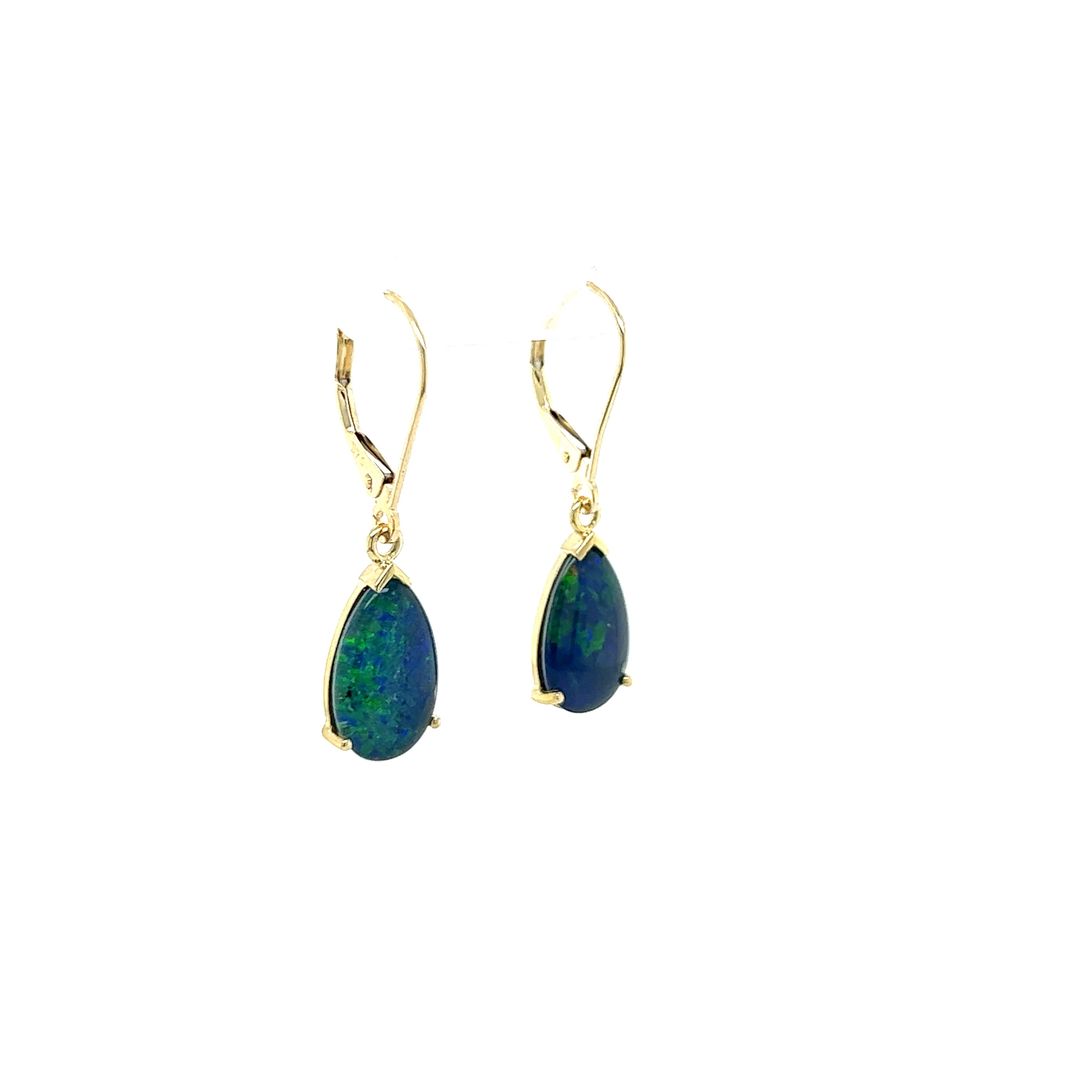 9ct yellow gold triplet opal earrings.