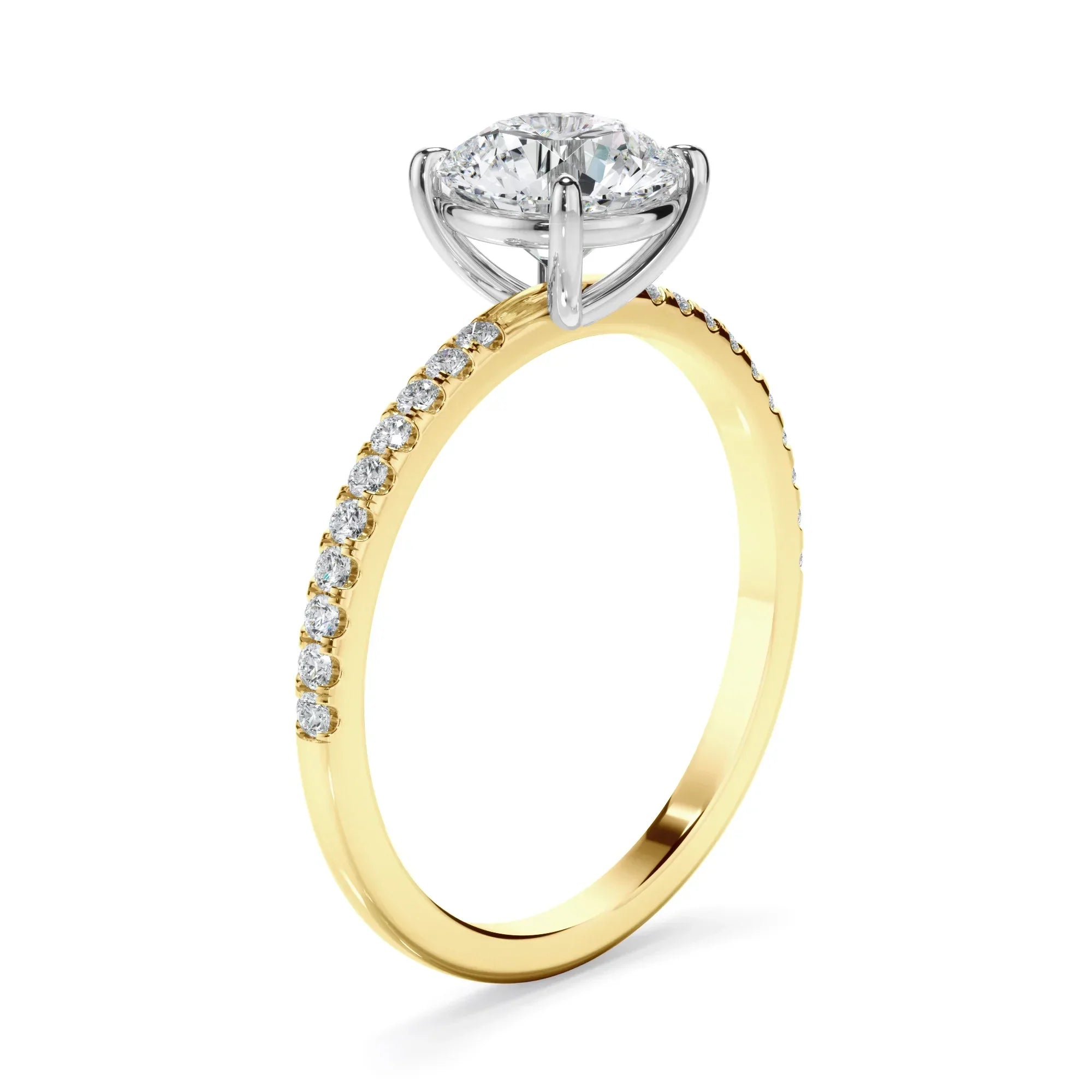 Round Brilliant Cut Diamond Solitaire Engagement Ring With Pave Band