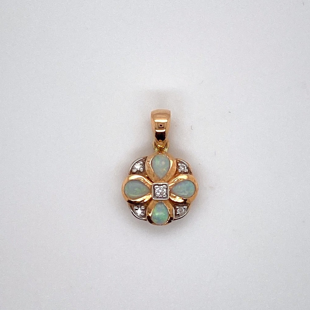 9ct rose gold White Opal and Diamond Pendant