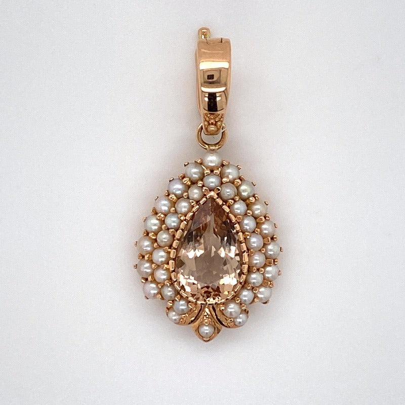 9ct Rose gold Morganite and Seed Pearl pendant