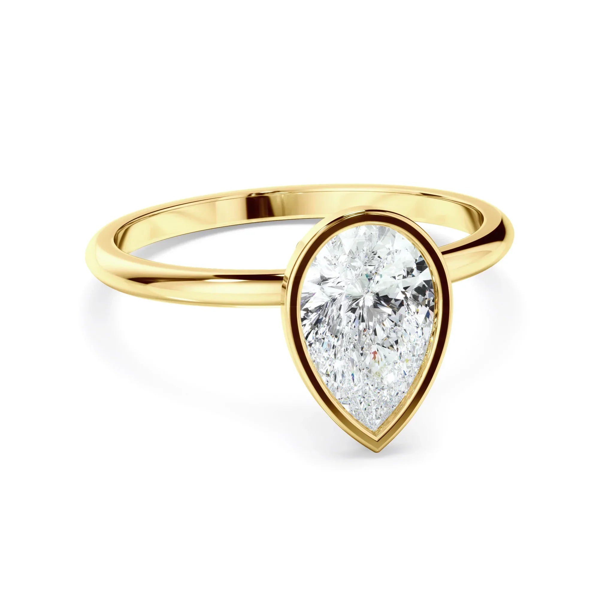 Pear Cut Diamond Solitaire Bezel Set Engagement Ring