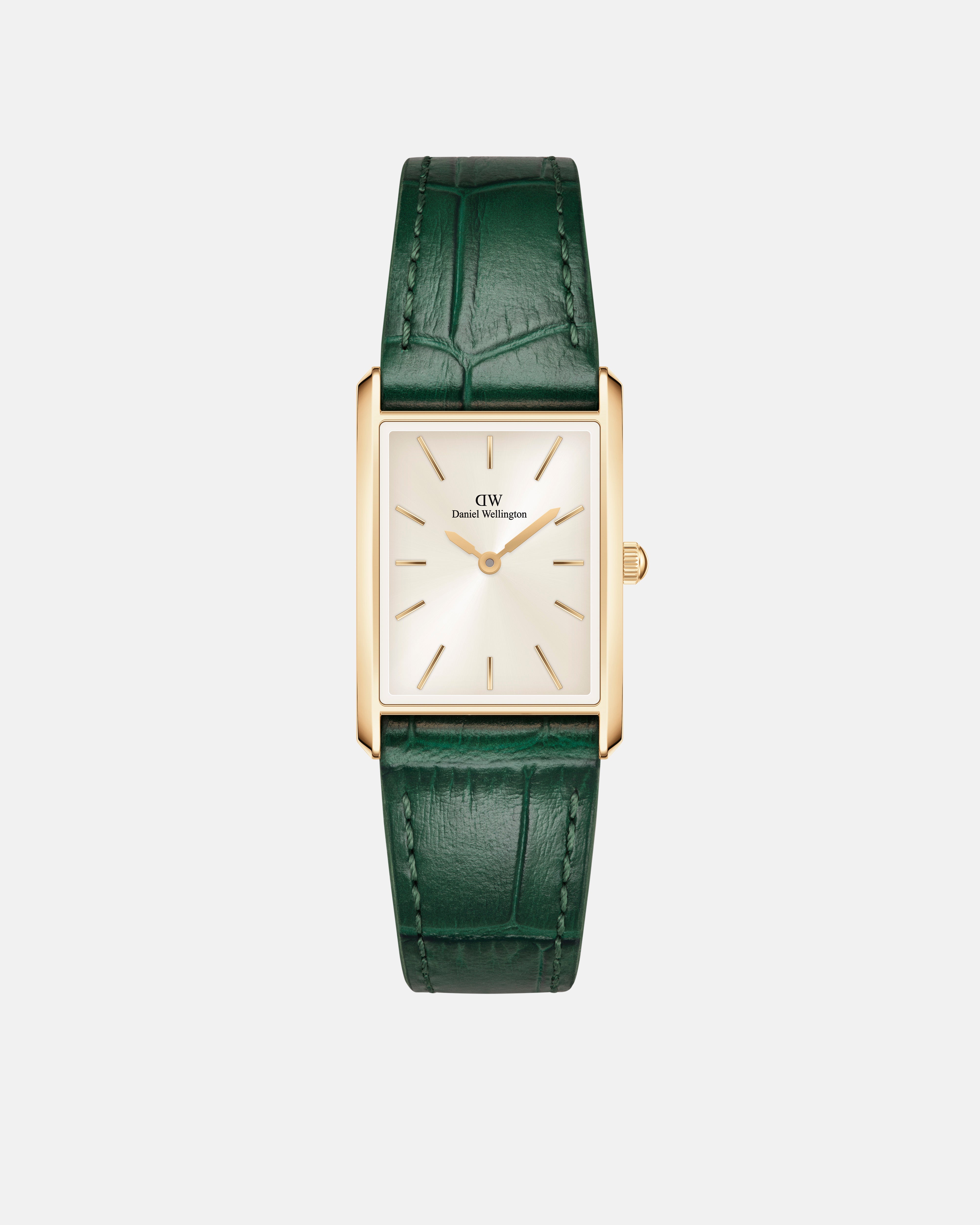Daniel Wellington Bound 32x22 Green Croc Leather Gold Champagne Sunray Watch
