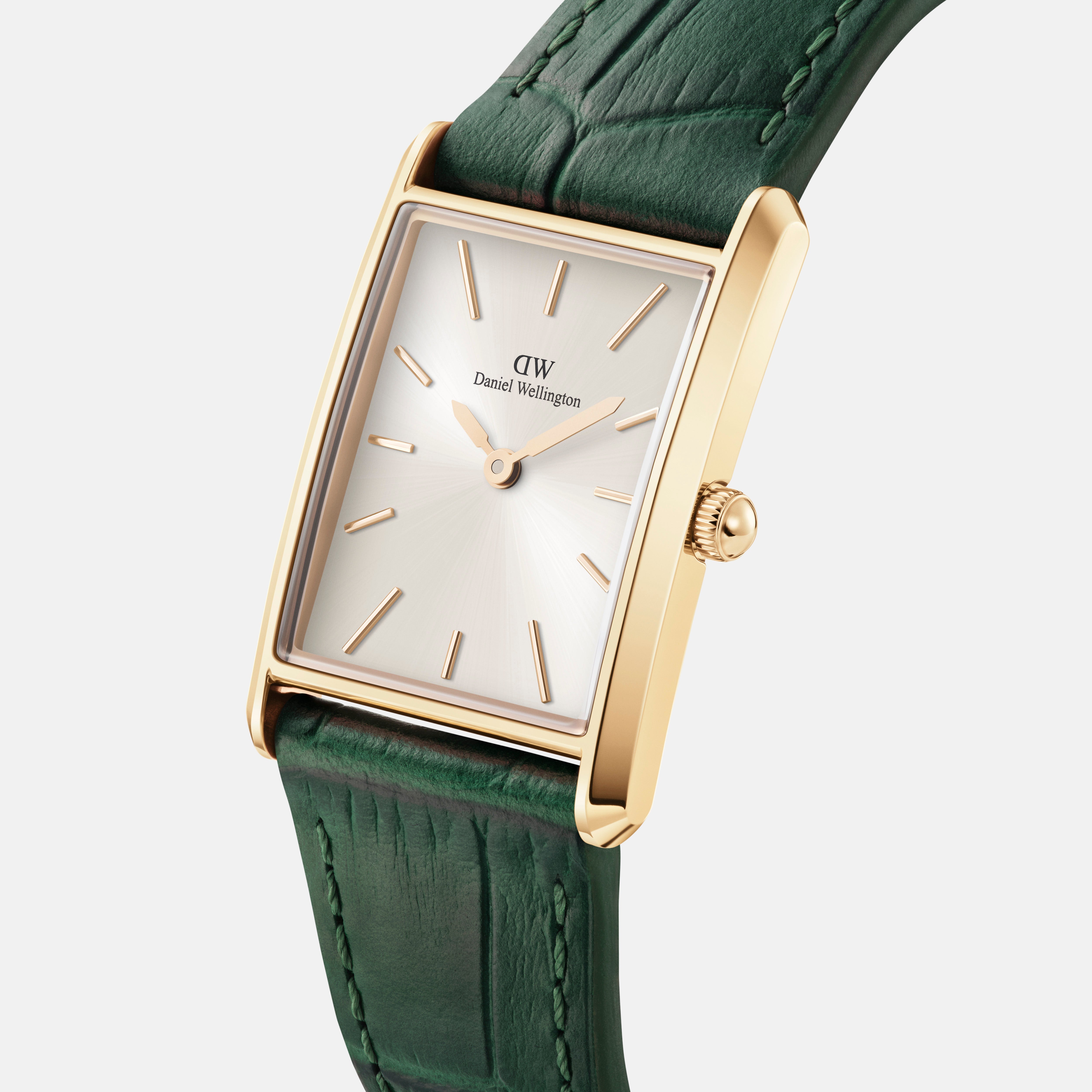 Daniel Wellington Bound 32x22 Green Croc Leather Gold Champagne Sunray Watch