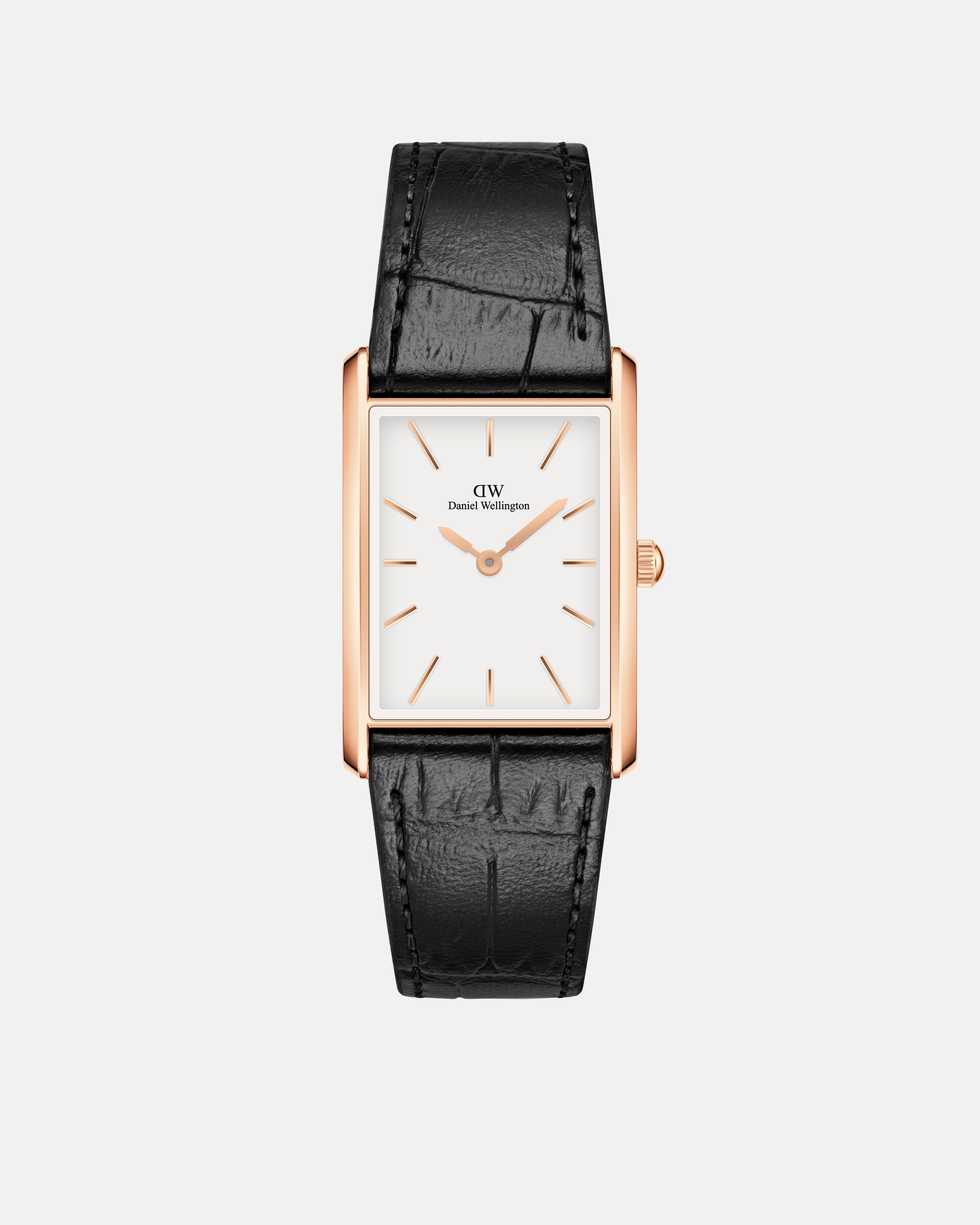 Daniel Wellington Bound 35x24 Black Croc Leather Rose Gold White Watch