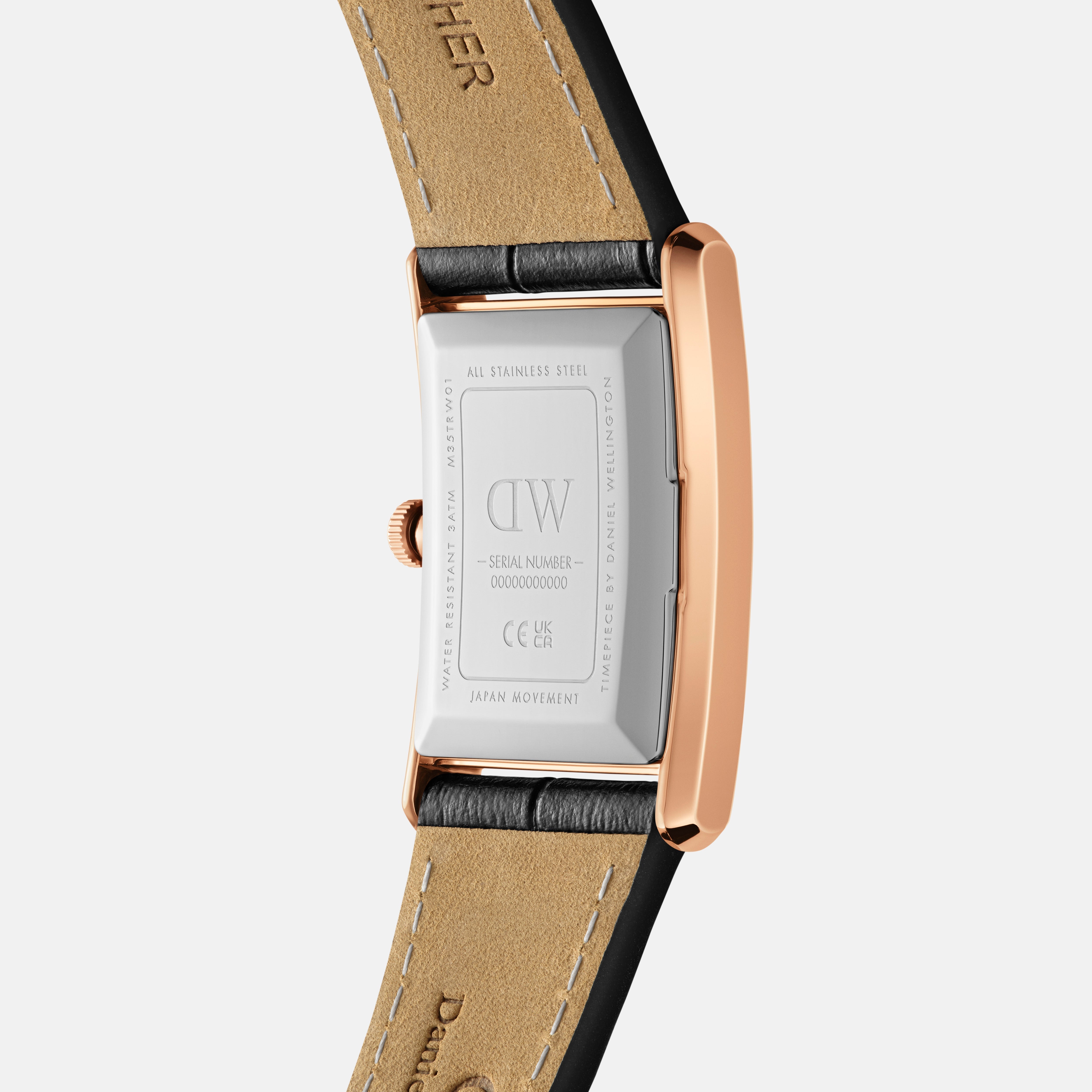 Daniel Wellington Bound 35x24 Black Croc Leather Rose Gold White Watch