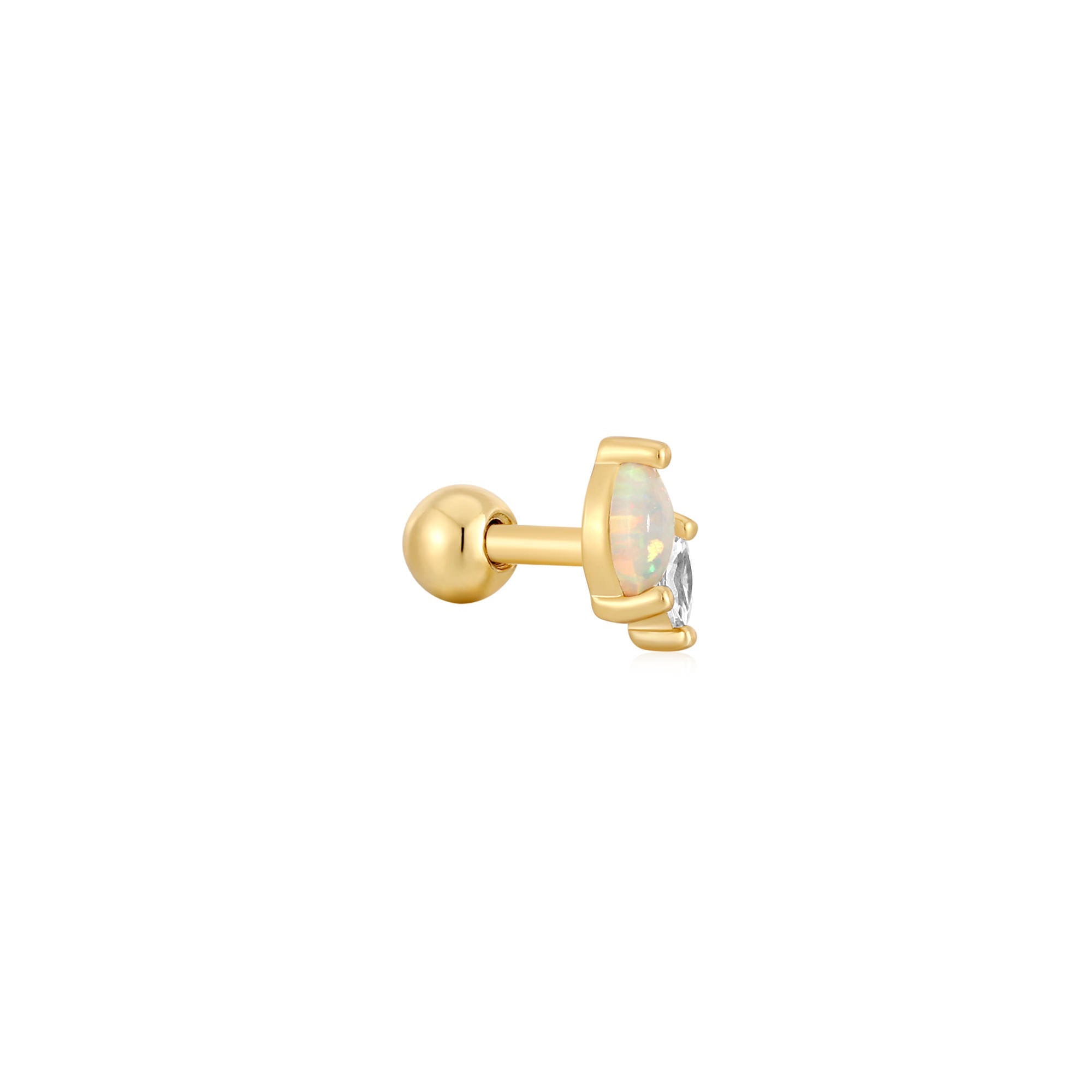 Gold Kyoto Opal and Sparkle Marquise Barbell Single Earring
