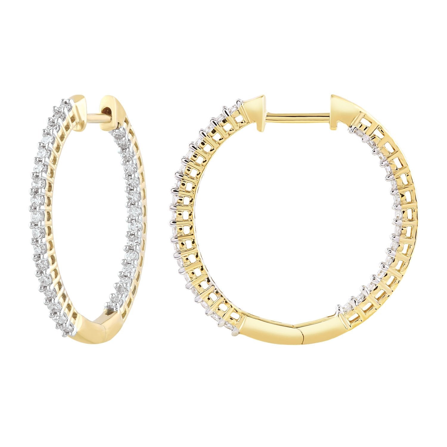 9ct Yellow Gold 0.25ct Diamond Inside Out Hoop Earrings