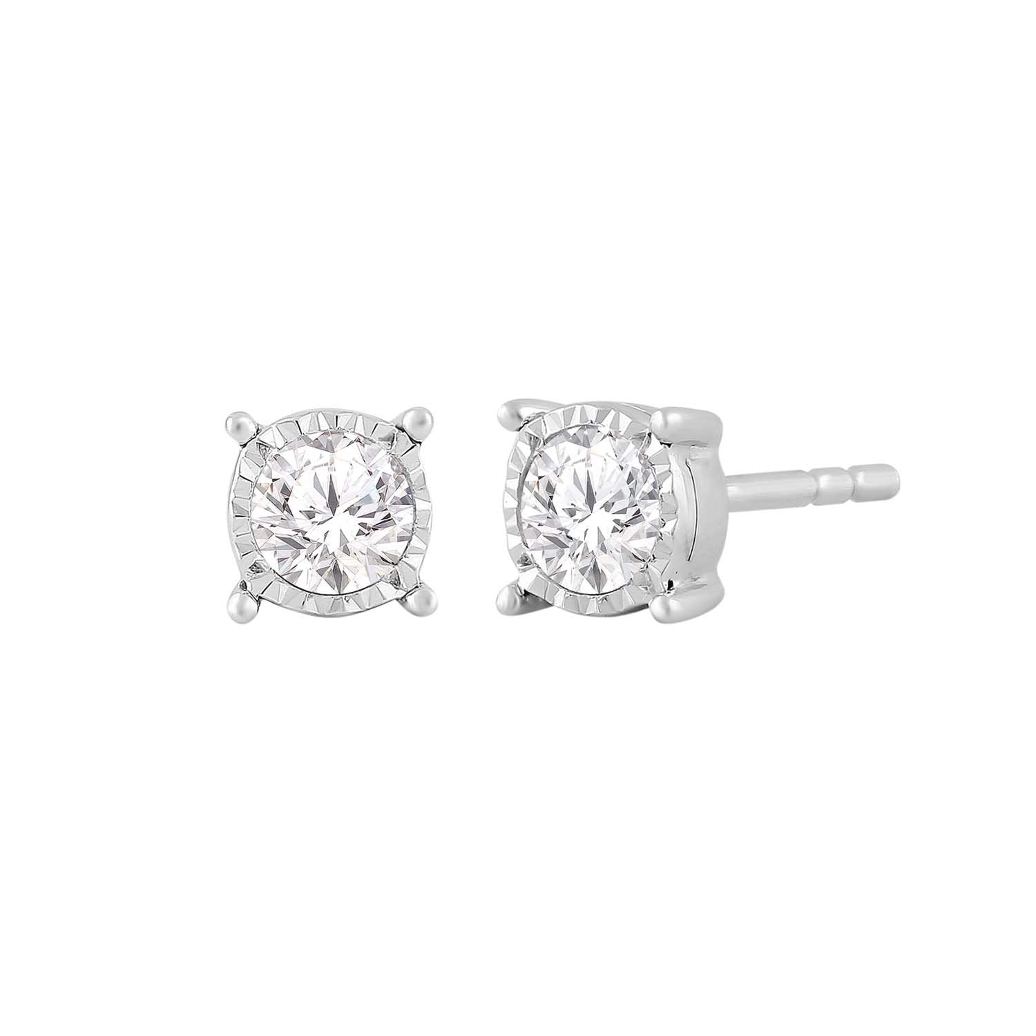 Stud Earrings with 0.1ct Diamond in 9K White Gold