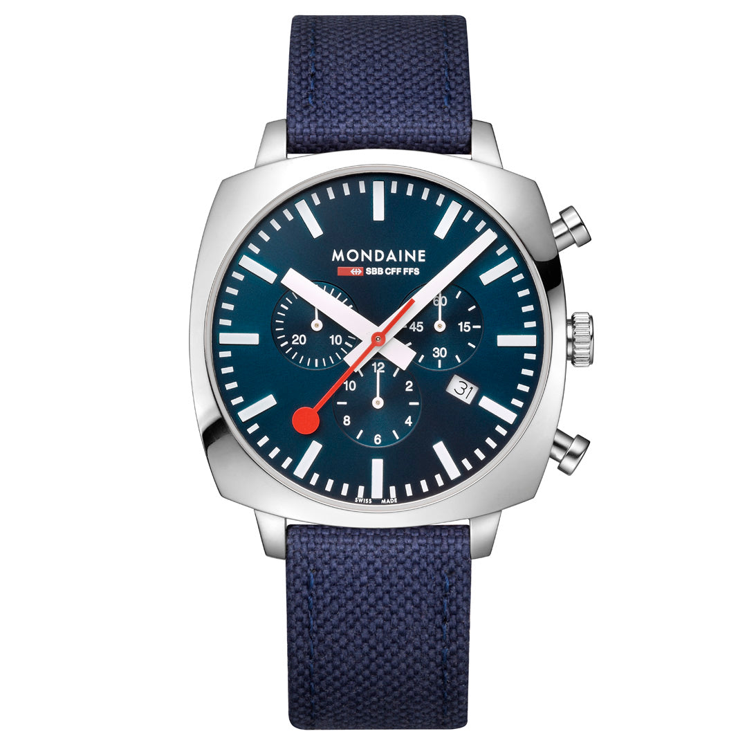Mondaine Official Swiss Railways Grand Cushion 41mm Deep Ocean Blue Watch Set