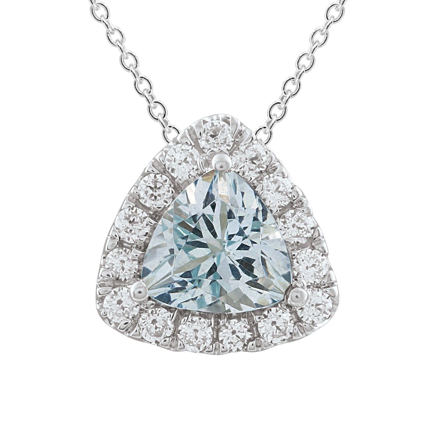 9ct White Gold 0.20ct Diamond Aquamarine Necklace