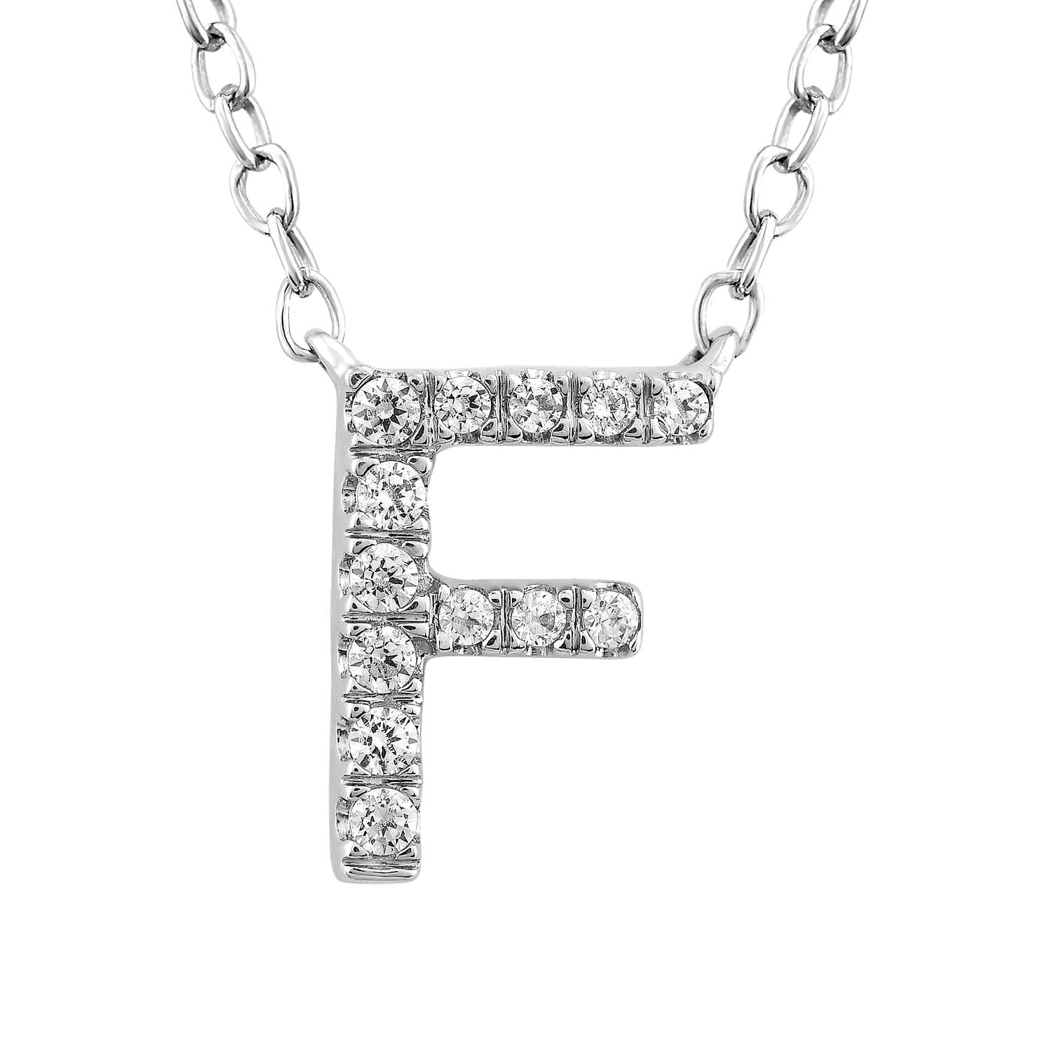 9ct White Gold Diamond Initial 'F' Necklace