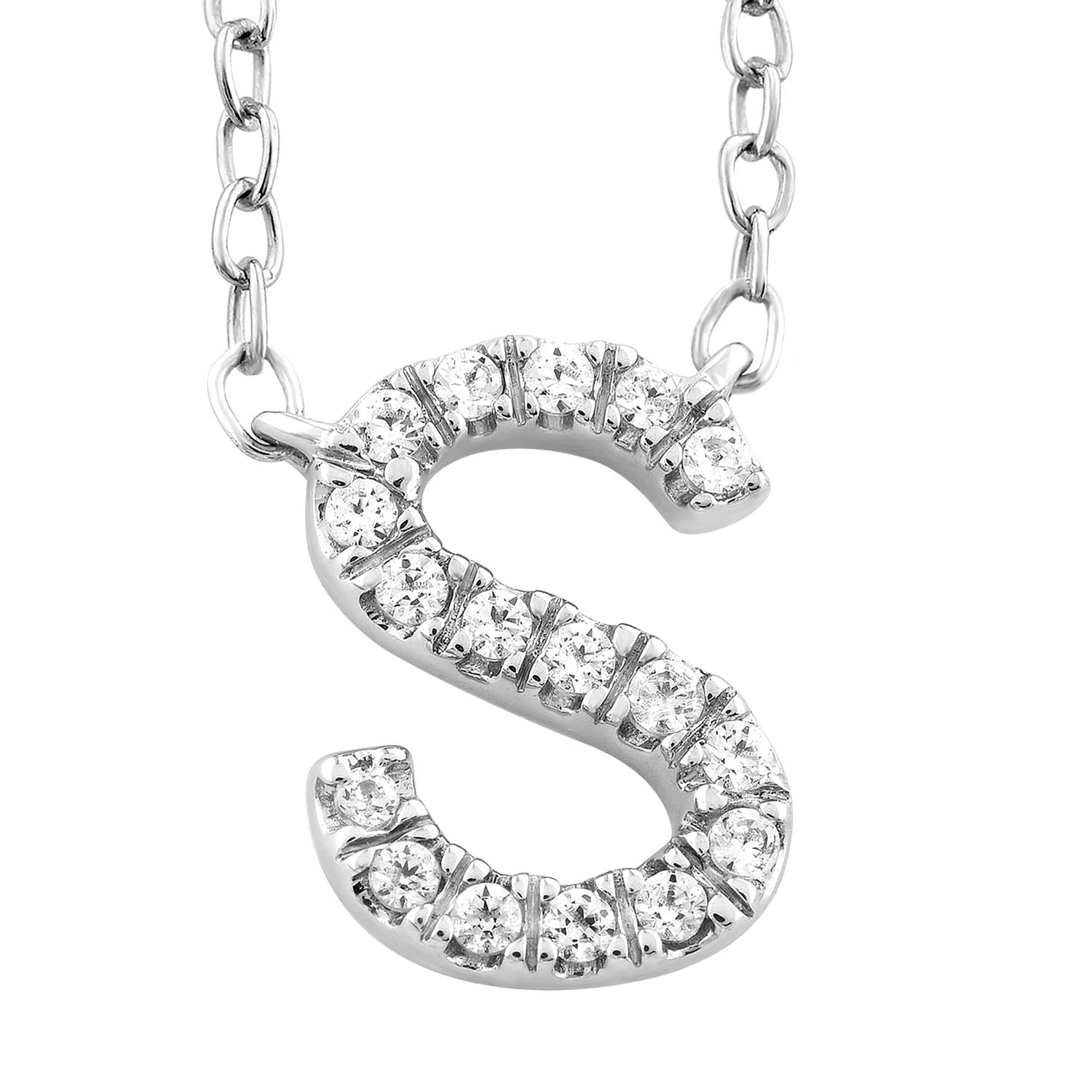 9ct White Gold Diamond Initial 'S' Necklace