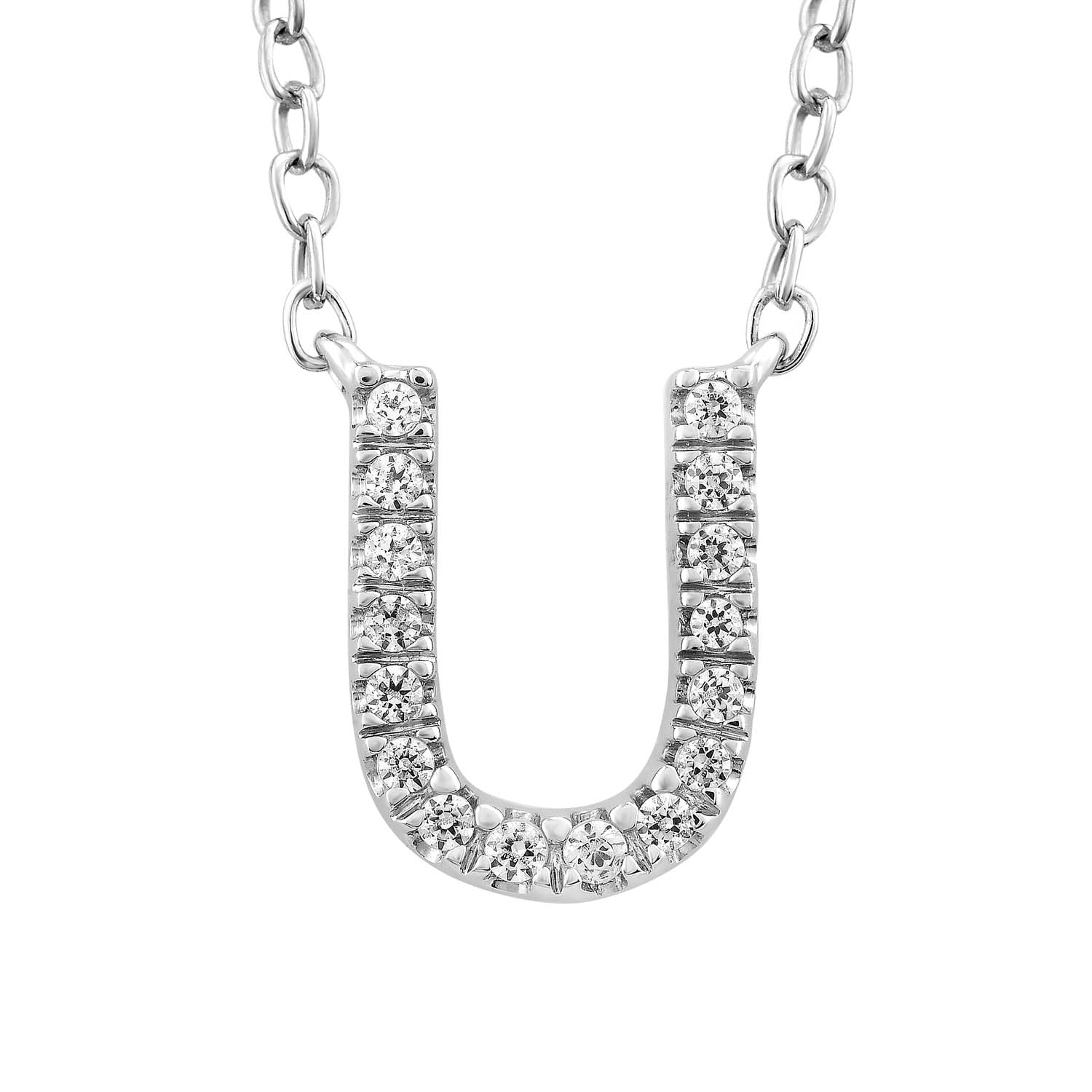 9ct White Gold Diamond Initial 'U' Necklace