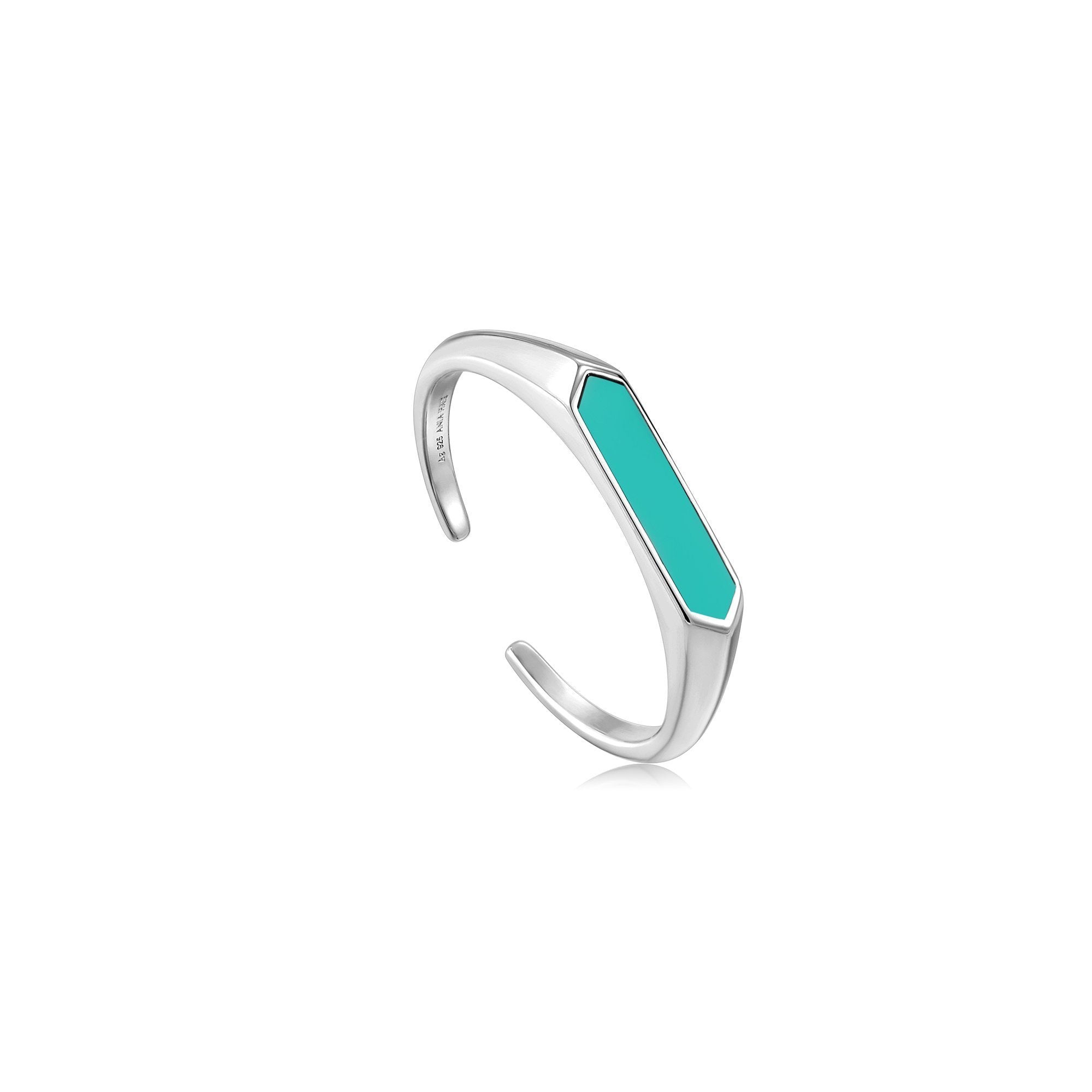 Ania Haie Teal Enamel Bar Silver Adjustable Ring