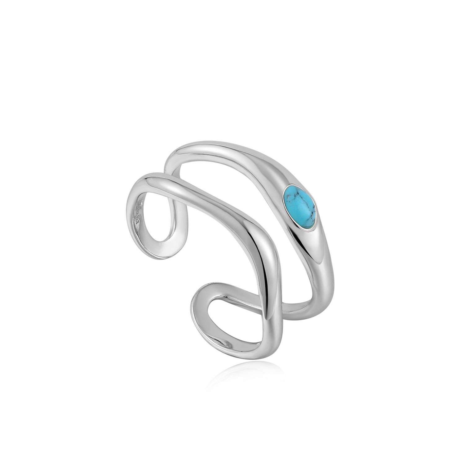 Ania Haie Silver Turquoise Wave Double Band Adjustable Ring
