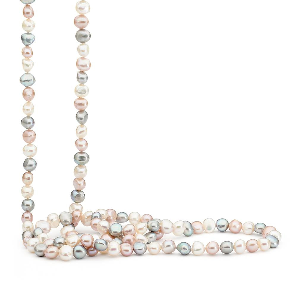 Sterling Sillver Multicoloured Pearl 120cm Necklet
