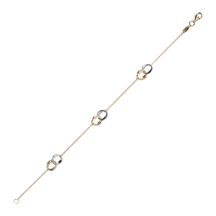 9ct Yellow Gold 2-Tone Double Ring Necklace 19cm
