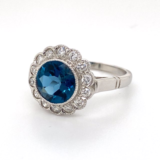 London Blue Topaz and Diamond Halo Dress ring