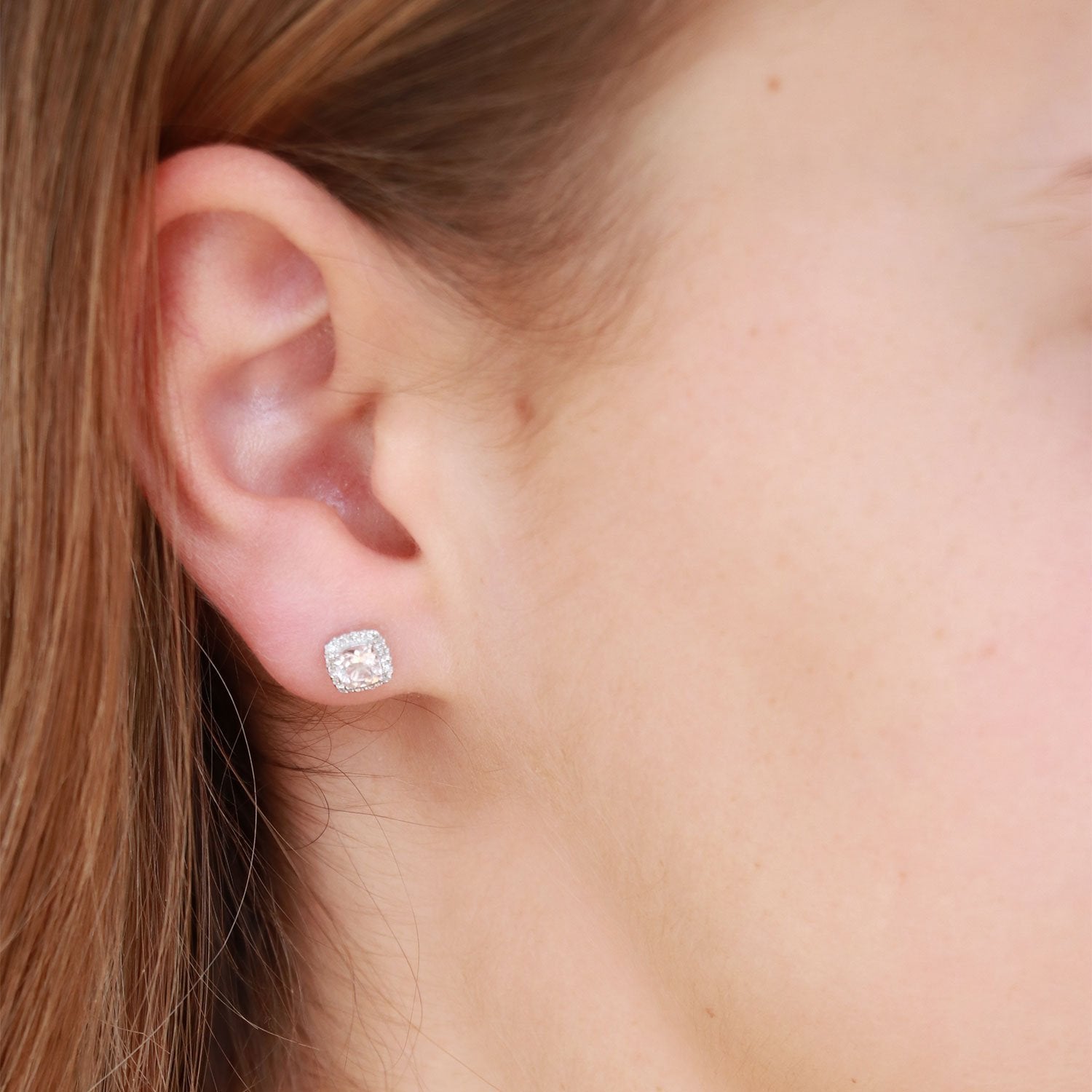 Morganite Stud Earrings with 0.09ct Diamonds in 9K White Gold