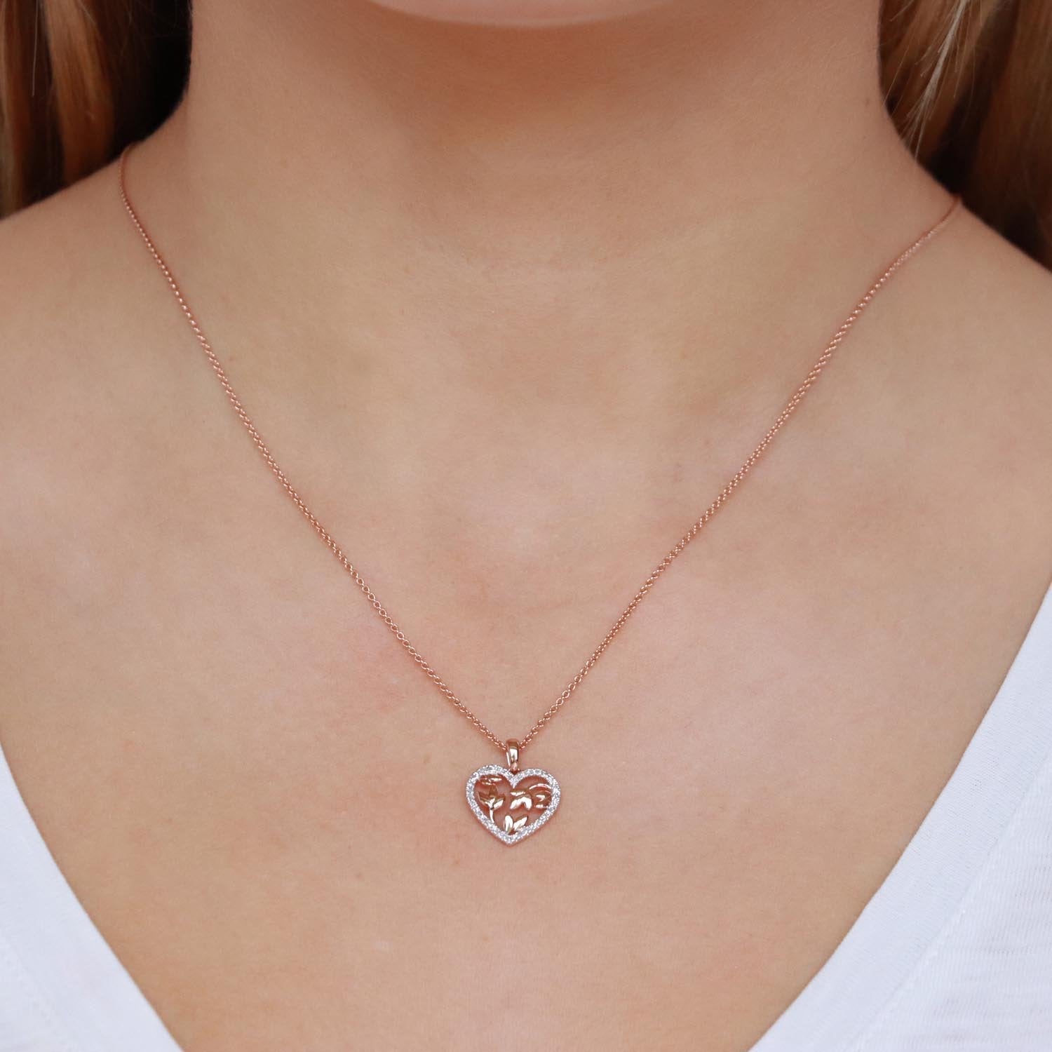 Heart Pendant with 0.12ct Diamonds in 9K Rose Gold